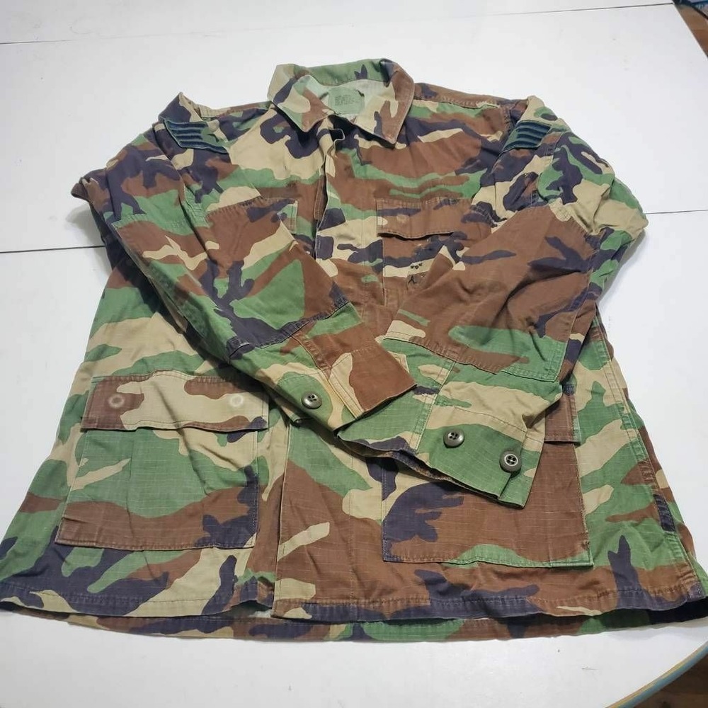 Mens Military Jacket Green Brown Camouflage Pockets Patches Collared Buttons M